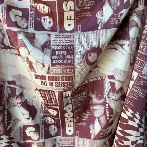 NEW Miaou Dress Ginger Red Wanted Magazine Print Draped Mini Dress Size L - Picture 7 of 10